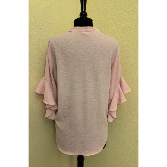 Vince Camuto Light Pink Ruffled Sleeves V Neck Top - Sz M - Picture 5 of 10